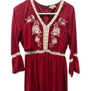 Andree By Unit Women's Dress Small Red Lace Striped Cottage Y2K Peasant Western